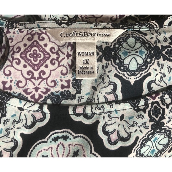 Croft & Barrow Blue Black Blouse Sz 1X Women’s Top Chest 60” Plus Size A8 - Picture 1 of 5